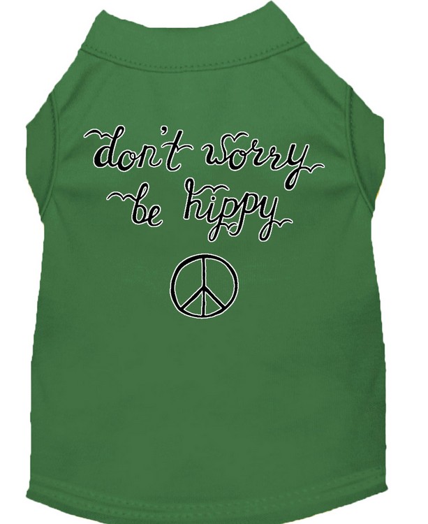 Be Hippy Screen Print Dog Shirt Green Sm